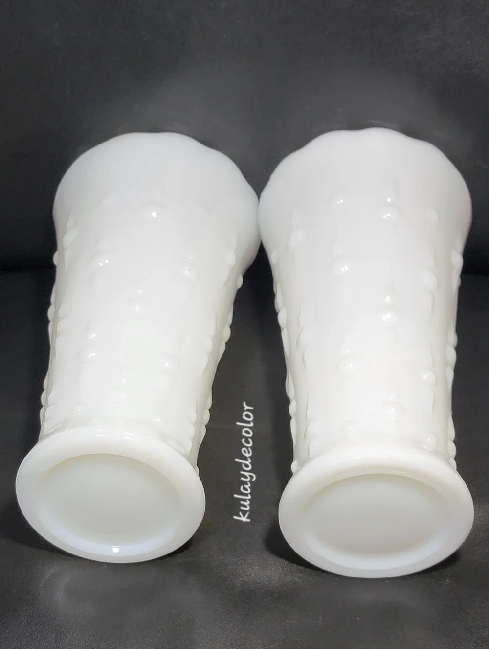 Vintage Milk Glass Tears & Pearls Scalloped Vases Pair White Bud Vases